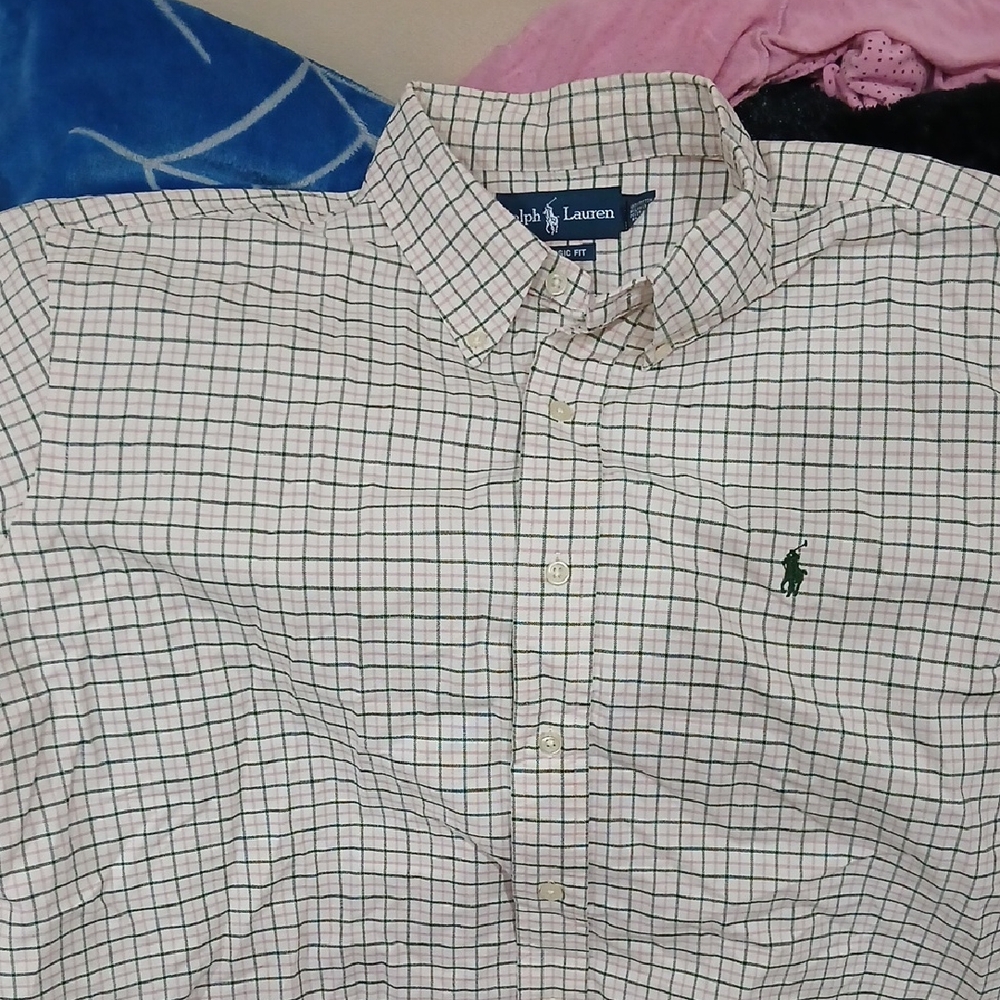 Polo by Ralph Lauren Men's White and Green Plaid Shirt